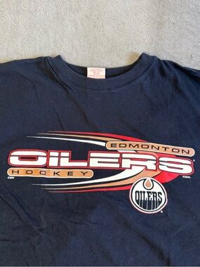 Vintage oilers t shirt edmonton nhl hockey navy Large